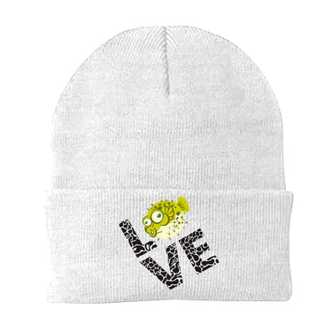 Love Fishing Green Blowfish Globe Embroidered Beanie